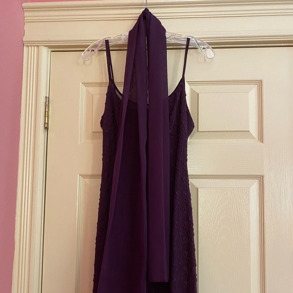 Plum Evening dress. Size 8 long dress with a dramatic draping scarf. Worn once.